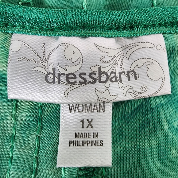 Dressbarn Top Women's Green 1X Sleeveless Embroidered Sequins Asymmetrical Boho - Picture 7 of 11